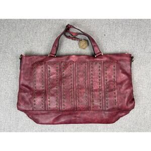 Hayden Harnett Red Metallic Sueded Leather Satchel Bag Grommet